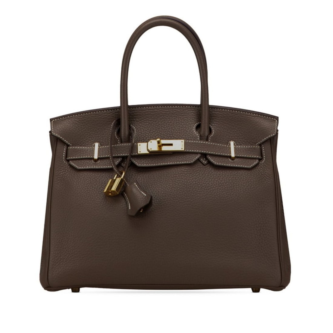 Hermes Hermès Birkin 30 Handbag in Etoupe, Greige with Gold Hardware, Taurillon Clemence Leather,: --- Catalog ---Category: SizeSize (HxWxD): 23cm x 30cm x 15.5cm / 9.05'' x 11.81'' x 6.1''Category: DesignType: HandbagColor: Etoupe gray, GrayishGender: WomenMaterial: Taurillon clemence leather Cate