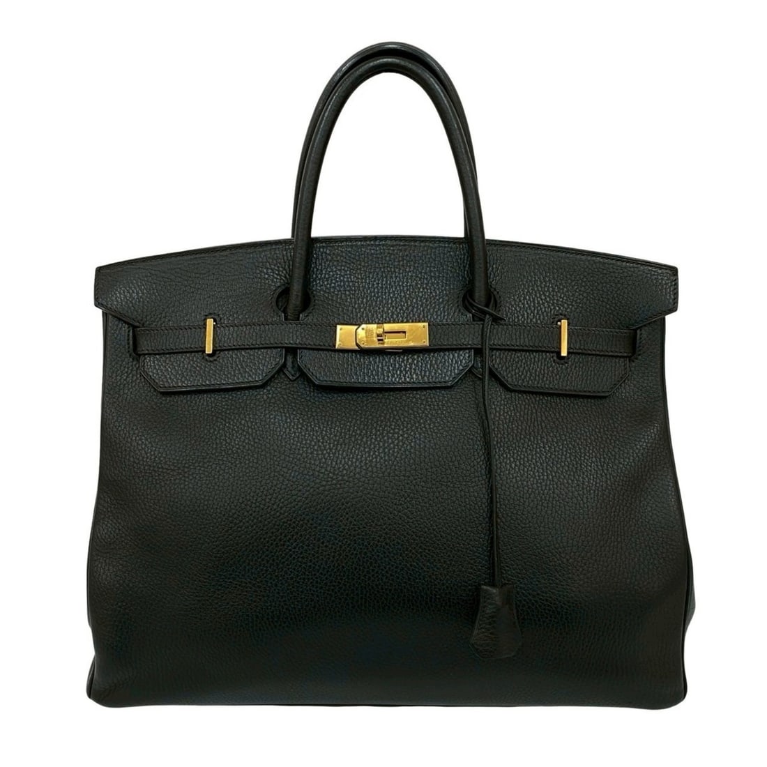 ?C Stamped HERMES Vintage Birkin 40 Ardennes Leather Handbag Tote Bag Black 1412-1