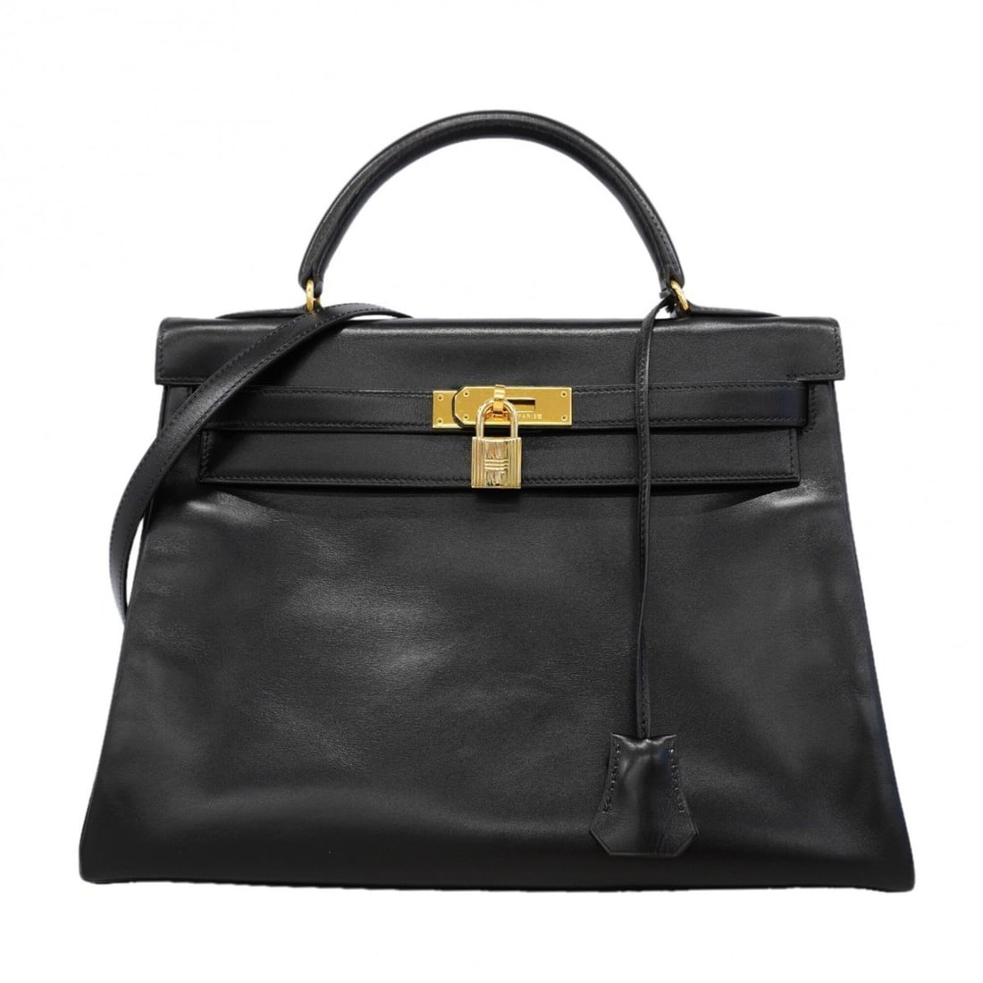 Hermes Kelly 32 Handbag, Box Calf Leather, Black, ?U Stamp, 2-way Bag for Women