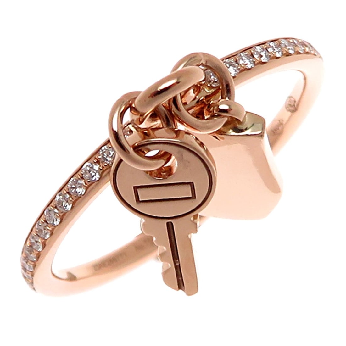 Hermes #52 Diamond Kelly Clochette Women's Ring, 750 Pink Gold: --- Catalog ---Category: SizeJP Size: 12US Size: 6.5Category: DesignType: Band ringStone: DiamondGender: WomenMaterial: Pink gold (18K)Category: GeneralBrand: HermesCountry of Origin: France--- Item L