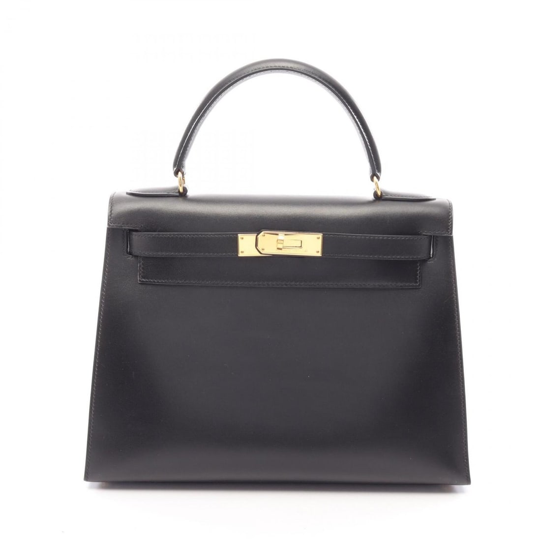 Hermes Kelly 28 2-Way Handbag, Calfskin (Cowhide), Box Calf Leather, Women's, Black