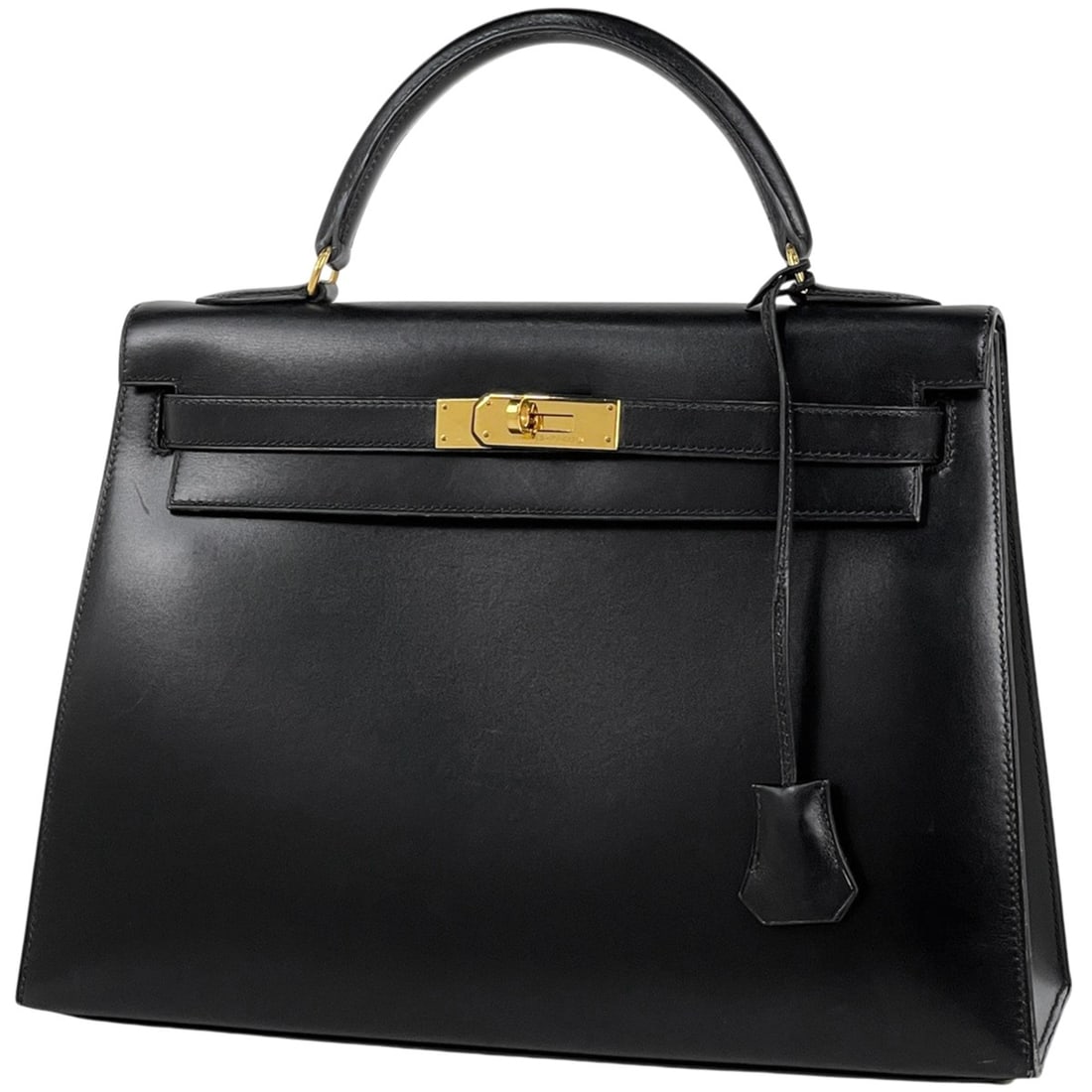 Hermes Kelly 32 Handbag, 2-Way, Box Calf Leather, Black, Women's.