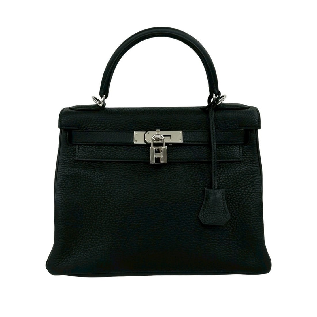 HERMES Kelly 28 Taurillon Clemence Leather, Inside Stitching, 2-Way Shoulder Bag/Handbag, Black,
