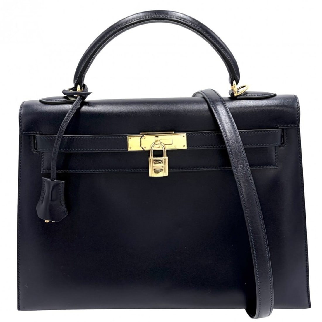 Hermes Kelly 32 Women's Handbag, Shoulder Bag, Crossbody HERMES ?F Stamp, Box Calf Leather, Navy: --- Catalog ---Category: SizeSize (HxWxD): 23cm x 32.5cm x 12cm / 9.05'' x 12.79'' x 4.72''Strap Length: 90cm / 35.43''Handle Length: 25cm / 9.84''Category: DesignType: Handbag, Shoulder bagColor: Nav