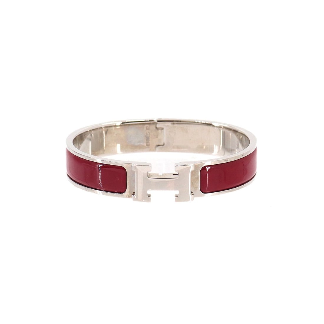 Hermes Clic H PM Bangle, Red and Silver: --- Catalog ---Category: SizeLength: 16cm / 6.29''Category: DesignType: BangleColor: Red color, SilverGender: WomenCategory: GeneralBrand: Hermes--- Item List ---Section: ConditionRanking: Rank S Used