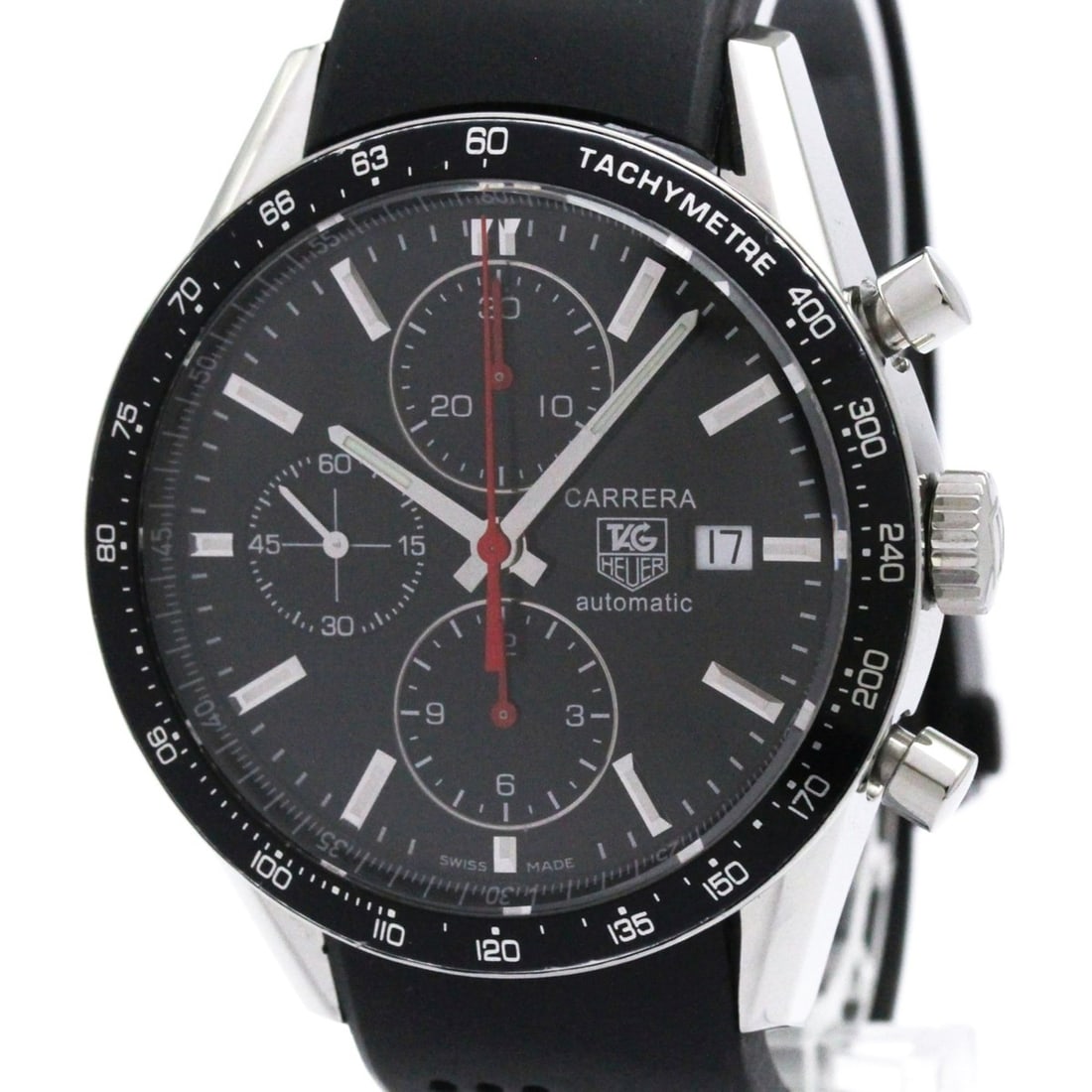 TAG HEUER Carrera Chronograph Steel Automatic Mens Watch CV2014 Polished: --- Catalog ---Category: SizeCase Diameter: 41mm / 1.61''Category: DesignType: WristwatchStyle: SportGender: MenColor (Dial): BlackMaterial (Band): RubberMaterial (Case): Stainless steelCategory: Gene