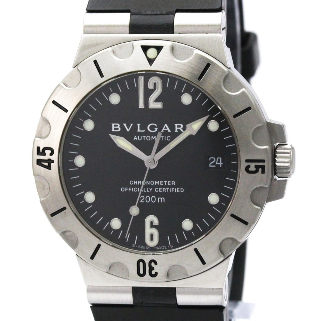 BVLGARI Diagono Scuba Steel Rubber Automatic Mens Watch SD38S Polished: --- Catalog ---Category: SizeCase Diameter: 38mm / 1.5''Category: DesignType: WristwatchStyle: SportGender: MenColor (Dial): BlackMaterial (Band): RubberMaterial (Case): Stainless steelCategory: Gener