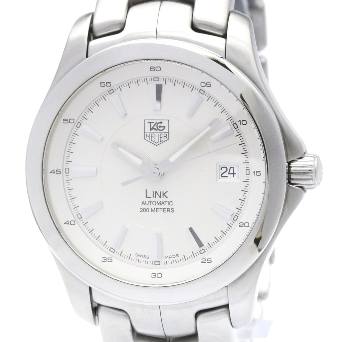 TAG HEUER Link Stainless Steel Automatic Mens Watch WJF2111 Polished: --- Catalog ---Category: SizeCase Diameter: 38mm / 1.5''Category: DesignType: WristwatchStyle: SportGender: MenColor (Dial): SilverMaterial (Band): Stainless steelMaterial (Case): Stainless steelCateg