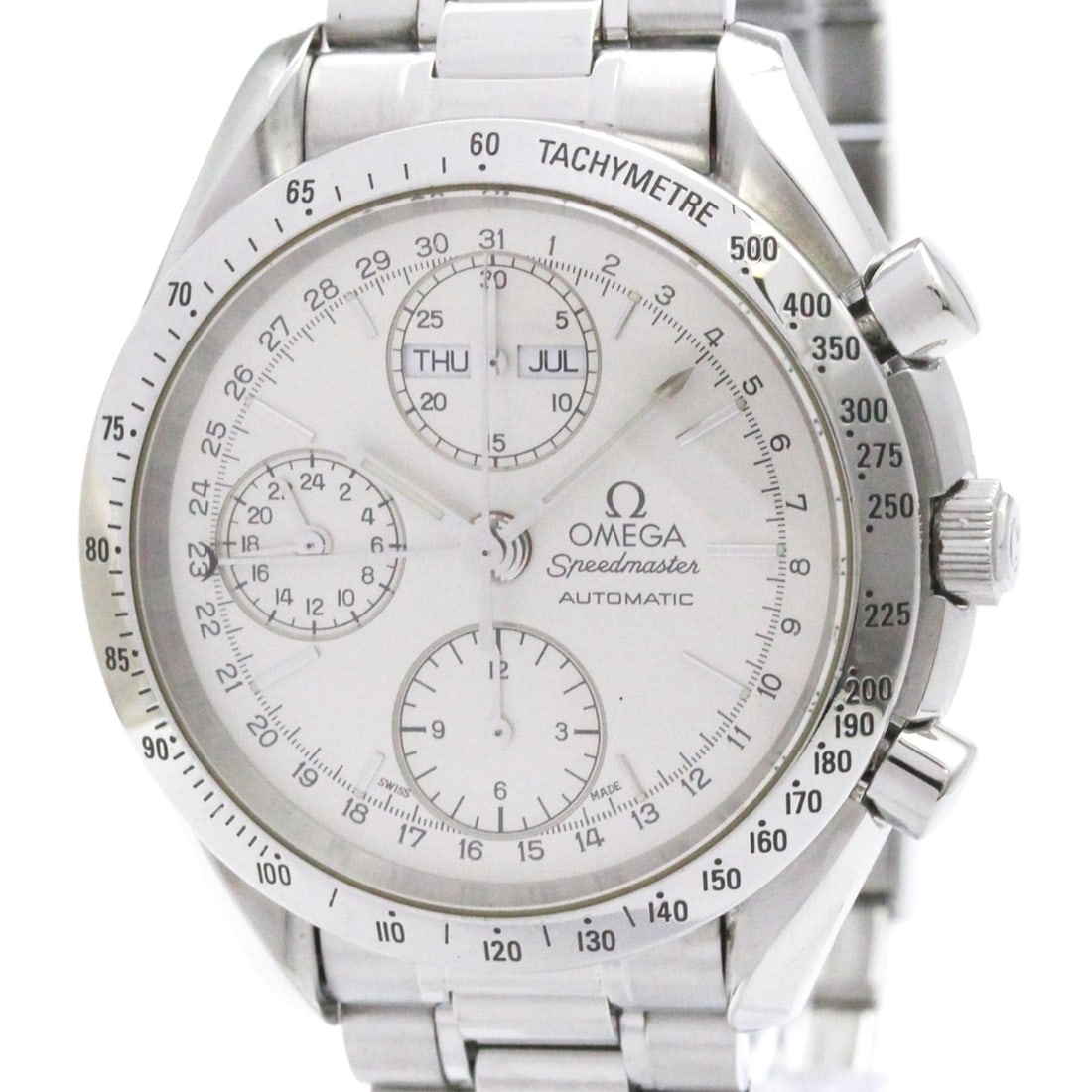 OMEGA Speedmaster Triple Date Steel Automatic Watch 3521.30 Polished: --- Catalog ---Category: SizeCase Diameter: 39mm / 1.54''Category: DesignType: WristwatchStyle: SportGender: MenColor (Dial): SilverMaterial (Band): Stainless steelMaterial (Case): Stainless steelCate