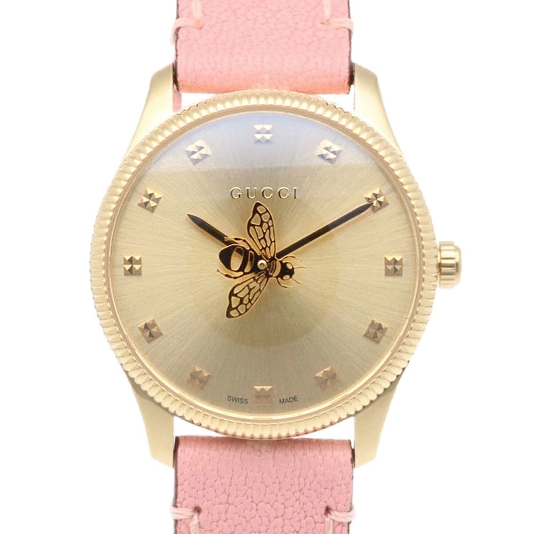 Gucci G-Timeless Watch, GP 126.5 Quartz, Ladies, Used, Bee: --- Catalog ---Category: SizeWrist Size: 13cm - 17cm / 5.11'' - 6.69''Case Diameter: 29mm / 1.14''Category: DesignType: WristwatchGender: WomenColor (Dial): GoldMaterial (Case): Gold platedCategory: G