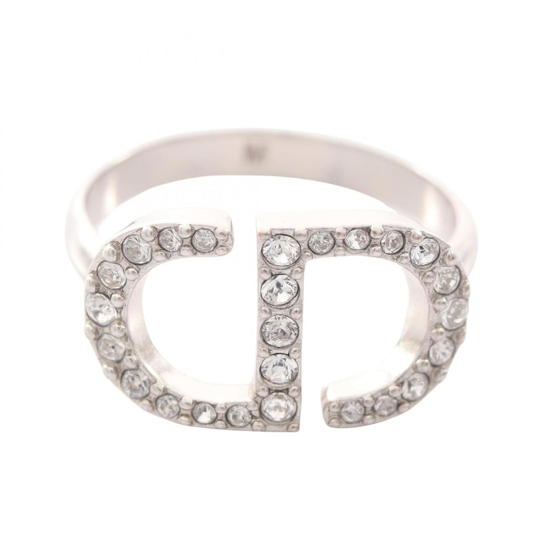 Christian Dior Dior CD logo ring, metal rhinestone, women's jewelry, silver/clear.: --- Catalog ---Category: SizeJP Size: 12US Size: 6.5Category: DesignType: Band ringColor: Clear, SilverGender: WomenMaterial: Metal, RhinestoneCategory: GeneralBrand: Christian Dior--- Item List ---Se