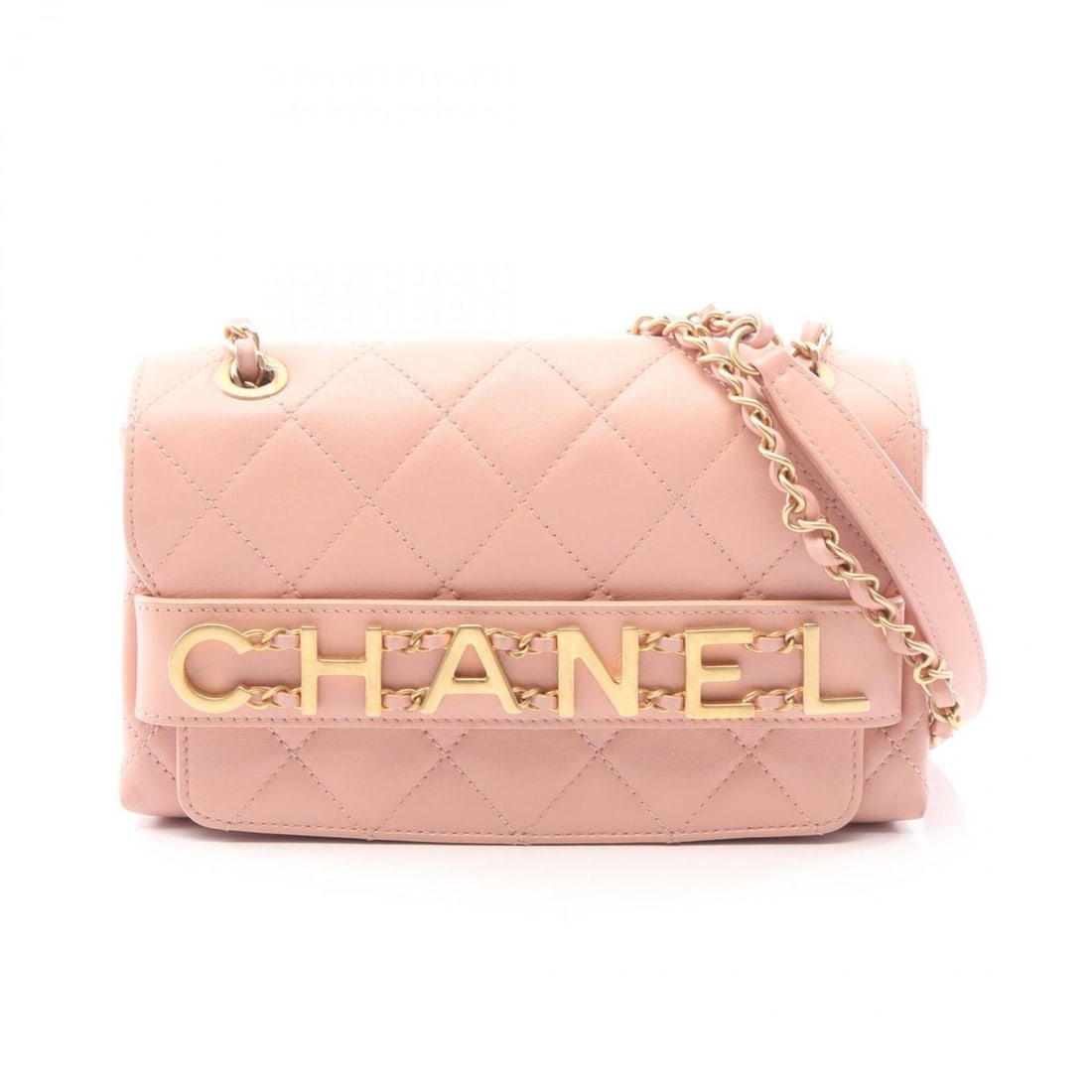 Chanel Matelassé Logo Shoulder Bag/Handbag, Lambskin Leather, Women's, Pink (AS4190) (1 of 10)