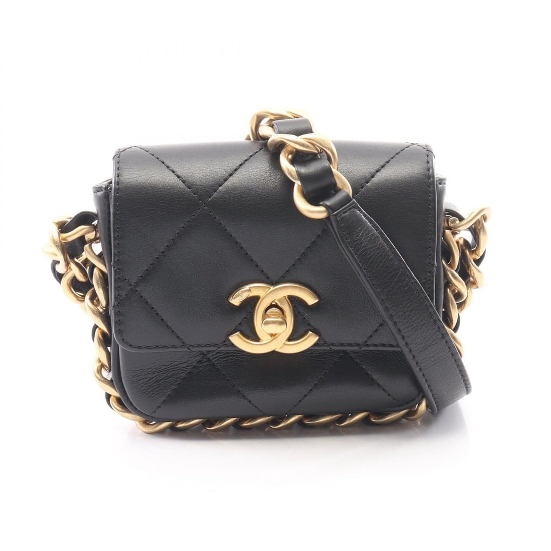 Chanel Matelassé Chain Around Shoulder Bag/Handbag, Lambskin Leather, Women's, Black (AS2833) (1 of 8)