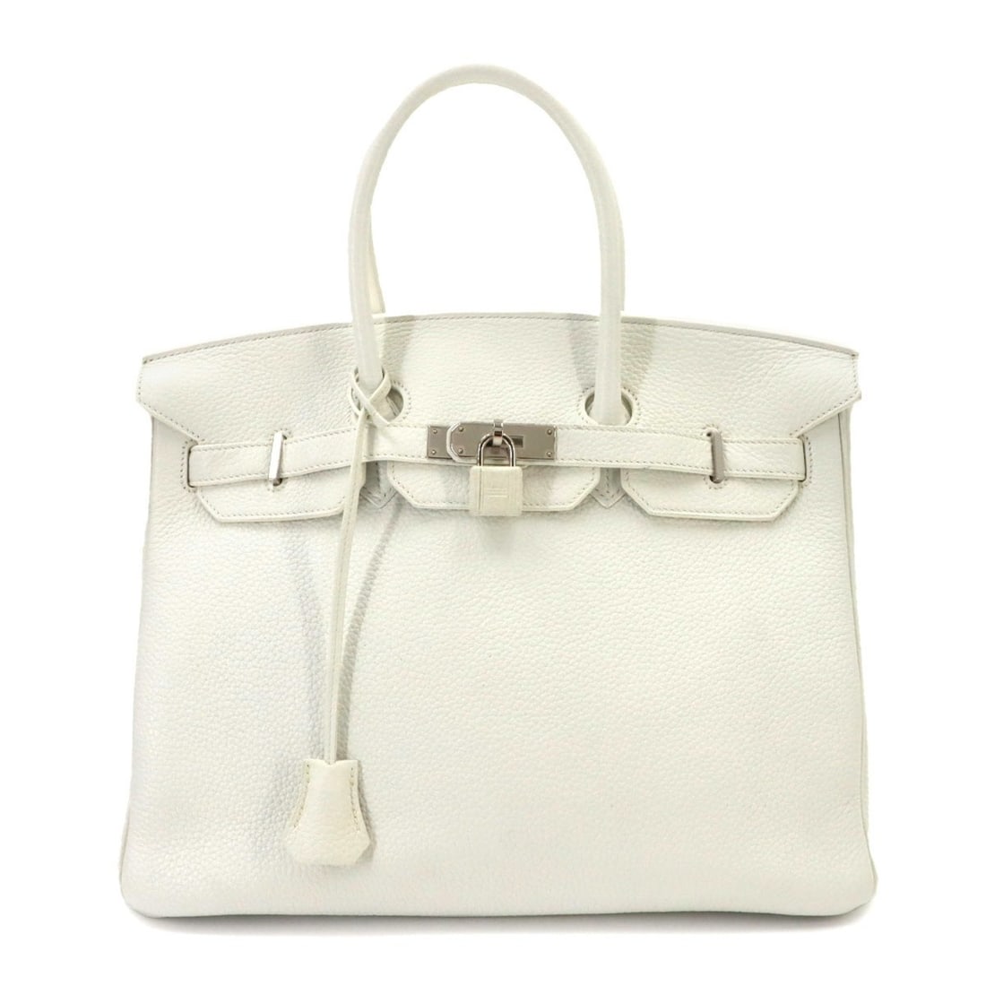 Hermes Birkin 35, Taurillon Clemence leather, white, handbag, R stamp, silver hardware.: --- Catalog ---Category: SizeSize (HxWxD): 28.5cm x 34cm x 18.5cm / 11.22'' x 13.38'' x 7.28''Category: DesignType: HandbagColor: WhiteGender: WomenMaterial: Taurillon clemence leather Category: Gener