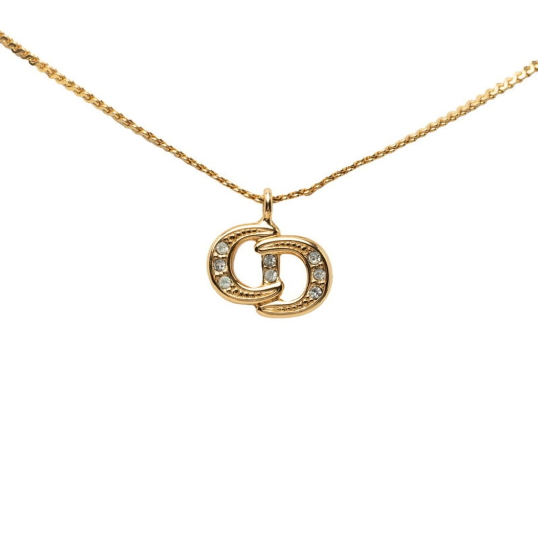 Christian Dior Dior CD Logo Necklace, Gold Plated, Rhinestones, Women's: --- Catalog ---Category: SizePendant Size: 10.7mm x 14.2mm / 0.42'' x 0.55''Neck Circumference: 43 cm / 16.92''Category: DesignColor: GoldGender: WomenMaterial: Gold plating, RhinestoneNecklace Type: 