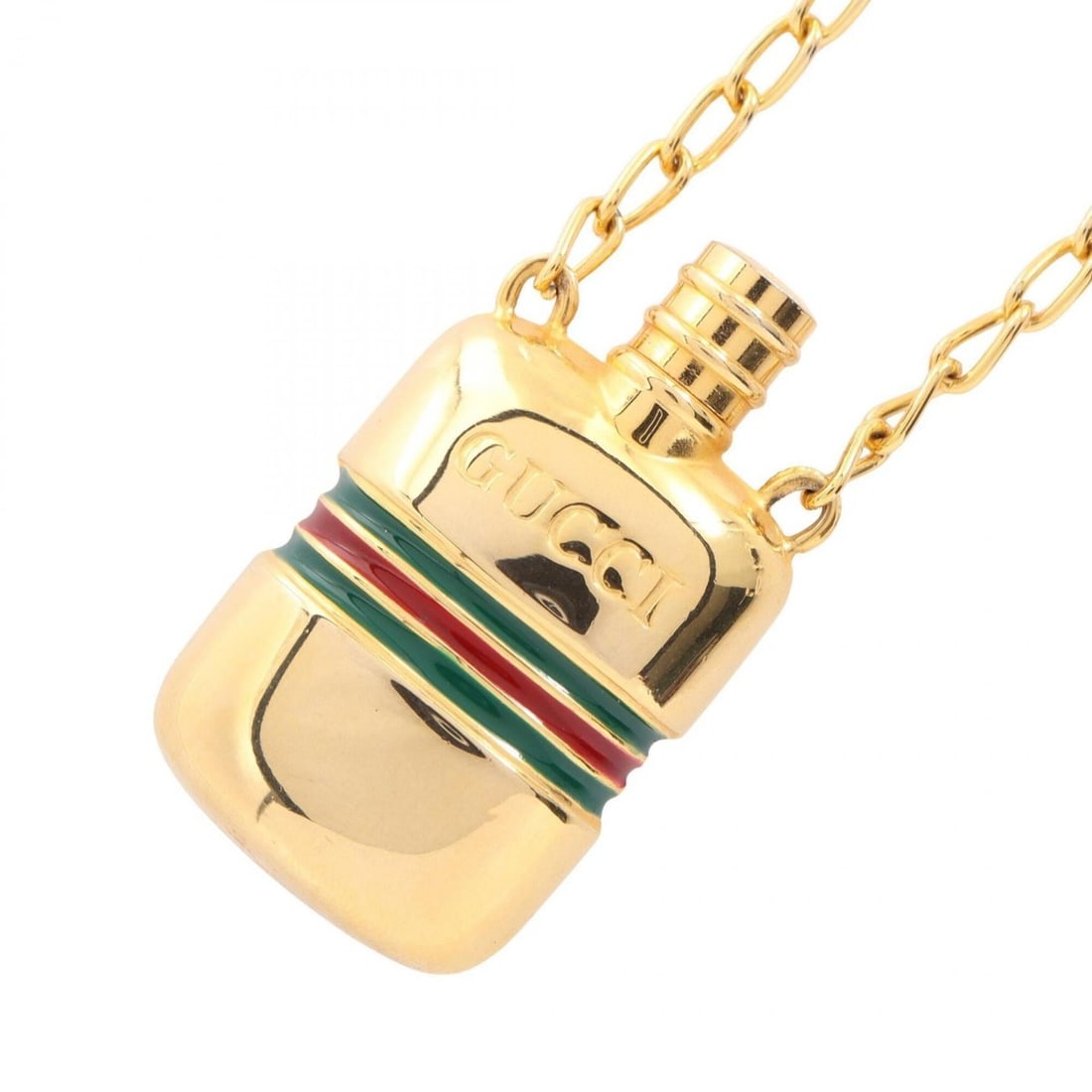 Gucci Perfume Bottle Long Necklace Jewelry GP (Gold Plated) Women's Gold Tones, Green Red Tones: --- Catalog ---Category: SizePendant Size: 47mm x 26mm / 1.85'' x 1.02''Neck Circumference: 76 cm / 29.92''Category: DesignColor: Gold, Green, Red colorGender: WomenMaterial: Gold platingNecklace Type