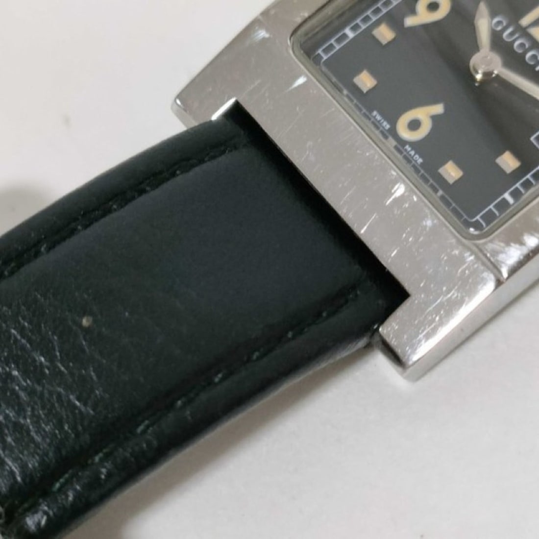 GUCCI Watch 7700L Black Silver Stainless Steel Leather Women's Analog Square - 10