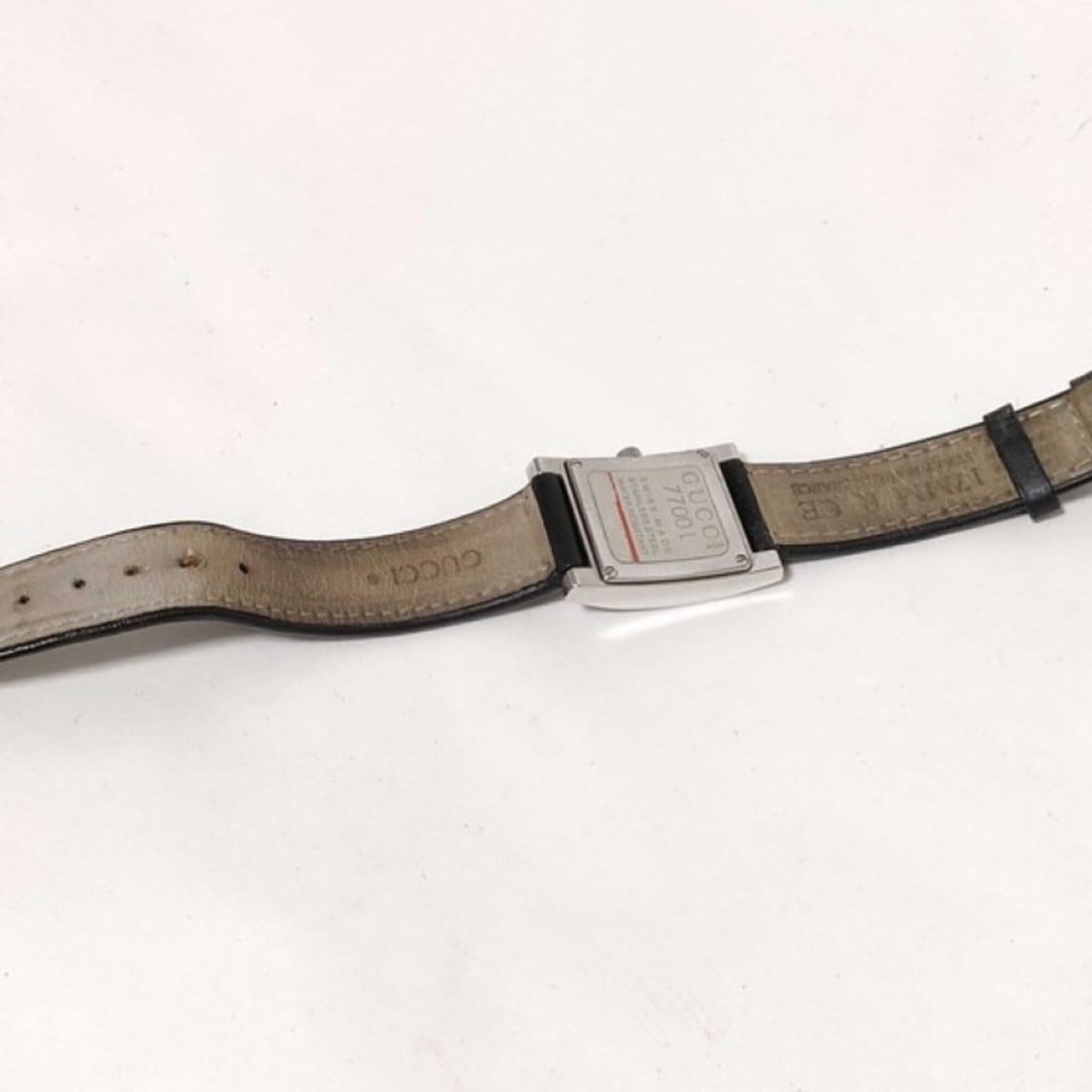 GUCCI Watch 7700L Black Silver Stainless Steel Leather Women's Analog Square - 3