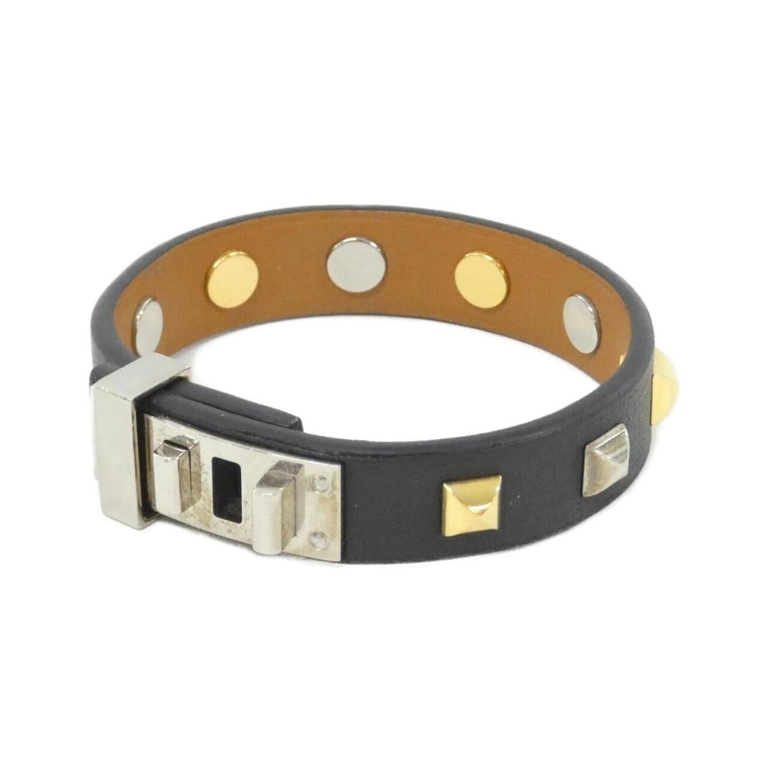 Hermes Mini Dog Clou Carre 071680CK Bracelet: --- Catalog ---Category: SizeLength: 14.5cm / 5.7''Category: DesignType: Charm braceletColor: BlackGender: WomenMaterial: Swift leatherCategory: GeneralLine: ClousBrand: Hermes--- Item List ---Section