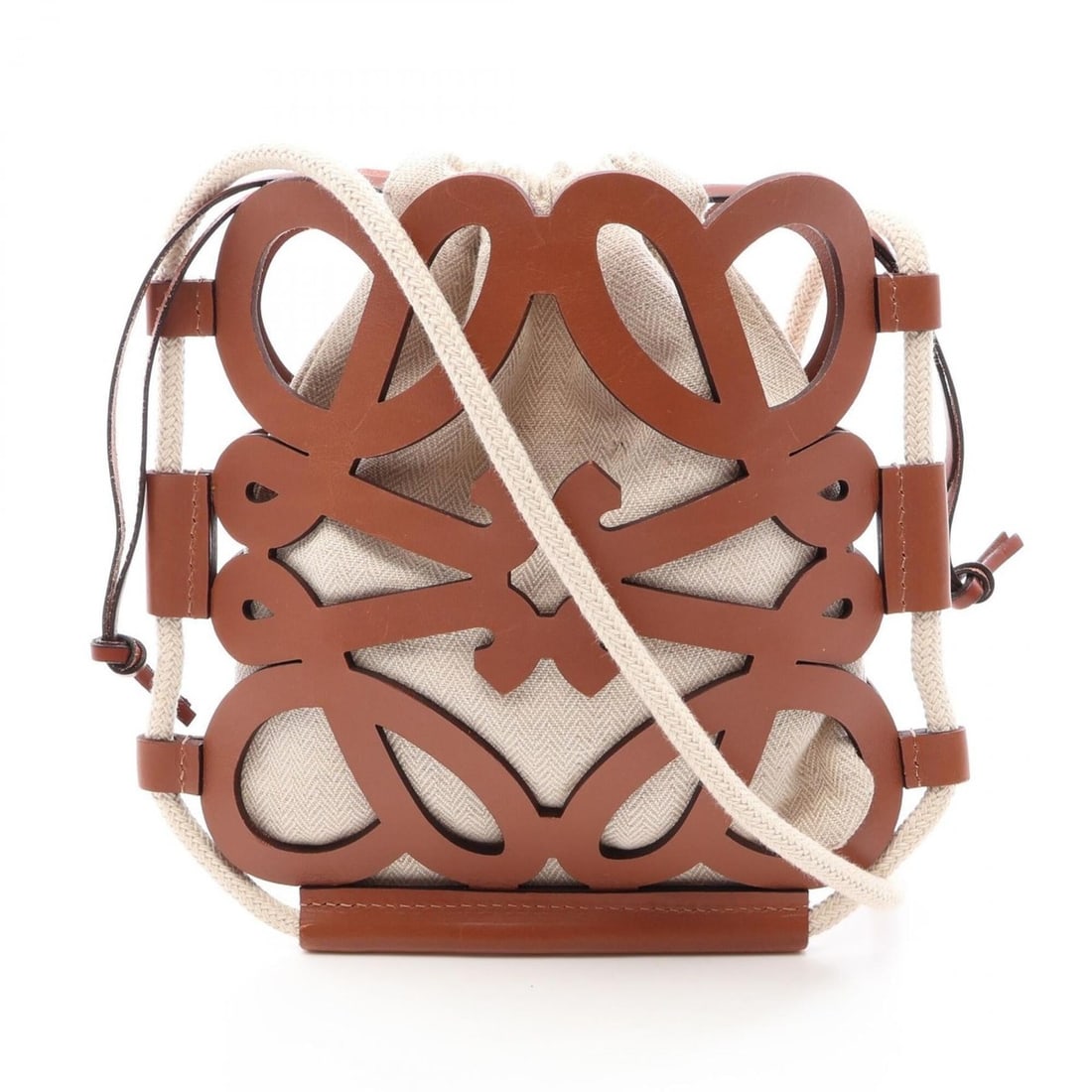 LOEWE Anagram Cutout Shoulder Bag/Handbag, Canvas and Leather, Women's, Ivory/Brown, B922Q09X01: --- Catalog ---Category: SizeSize (HxWxD): 23.5cm x 19cm x 1cm / 9.25'' x 7.48'' x 0.39''Category: DesignType: Handbag, Shoulder bagColor: Brown, IvoryGender: WomenMaterial: Canvas , Leather Category: