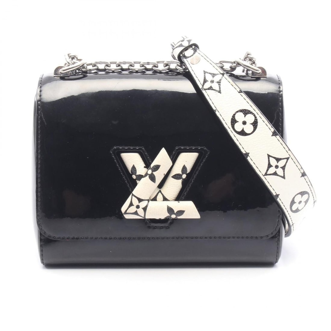 Louis Vuitton Twist PM Noir Shoulder Bag Handbag Patent Leather Women's Black/White M54243: --- Catalog ---Category: SizeSize (HxWxD): 14.5cm x 18.5cm x 8.5cm / 5.7'' x 7.28'' x 3.34''Category: DesignType: Handbag, Shoulder bagColor: Black, Noir, WhiteGender: WomenMaterial: Patent leather , 