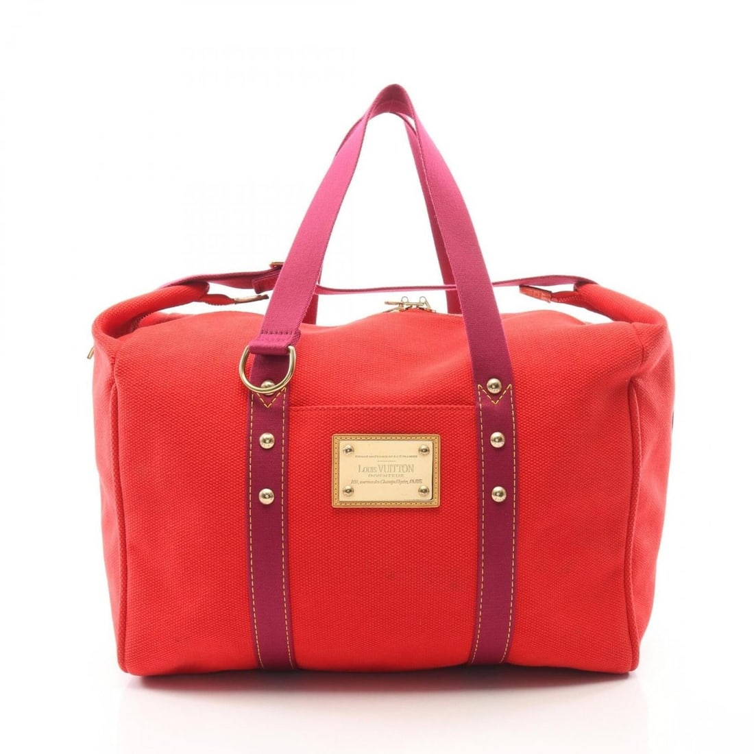 Louis Vuitton Sac Weekend Boston Bag Handbag Canvas Antigua Women's Red M40028