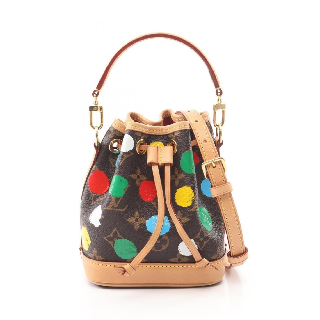 Louis Vuitton LV x YK Nano Noe Yayoi Kusama 2-Way Handbag, Coated Canvas Leather, Women's,: --- Catalog ---Category: SizeSize (HxWxD): 15cm x 13cm x 10cm / 5.9'' x 5.11'' x 3.93''Strap Length: 97cm - 112cm / 38.18'' - 44.09''Handle Length: 25cm / 9.84''Category: DesignType: HandbagColor: Bro
