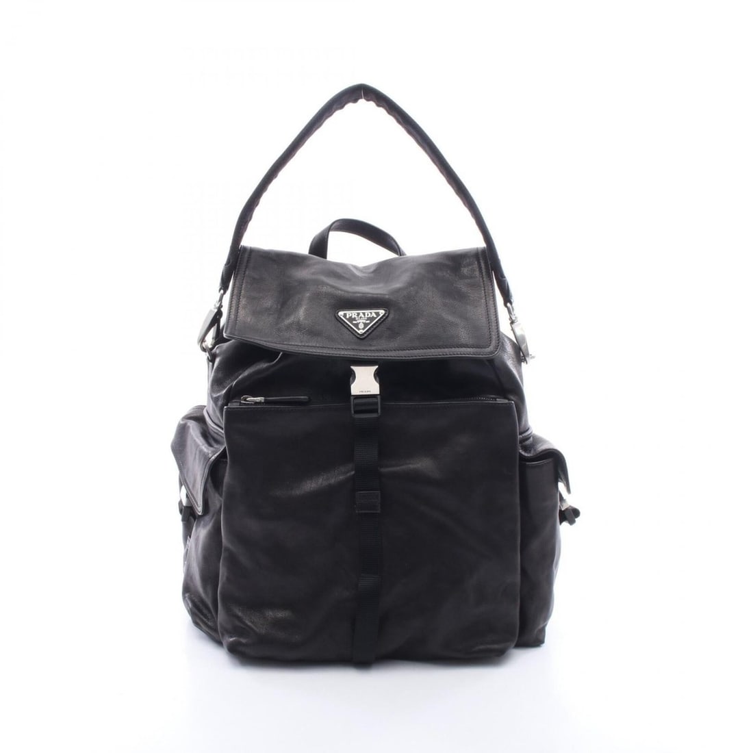 Prada Triangle Logo 2-Way Backpack/Handbag Leather Women's Black (1 of 10)