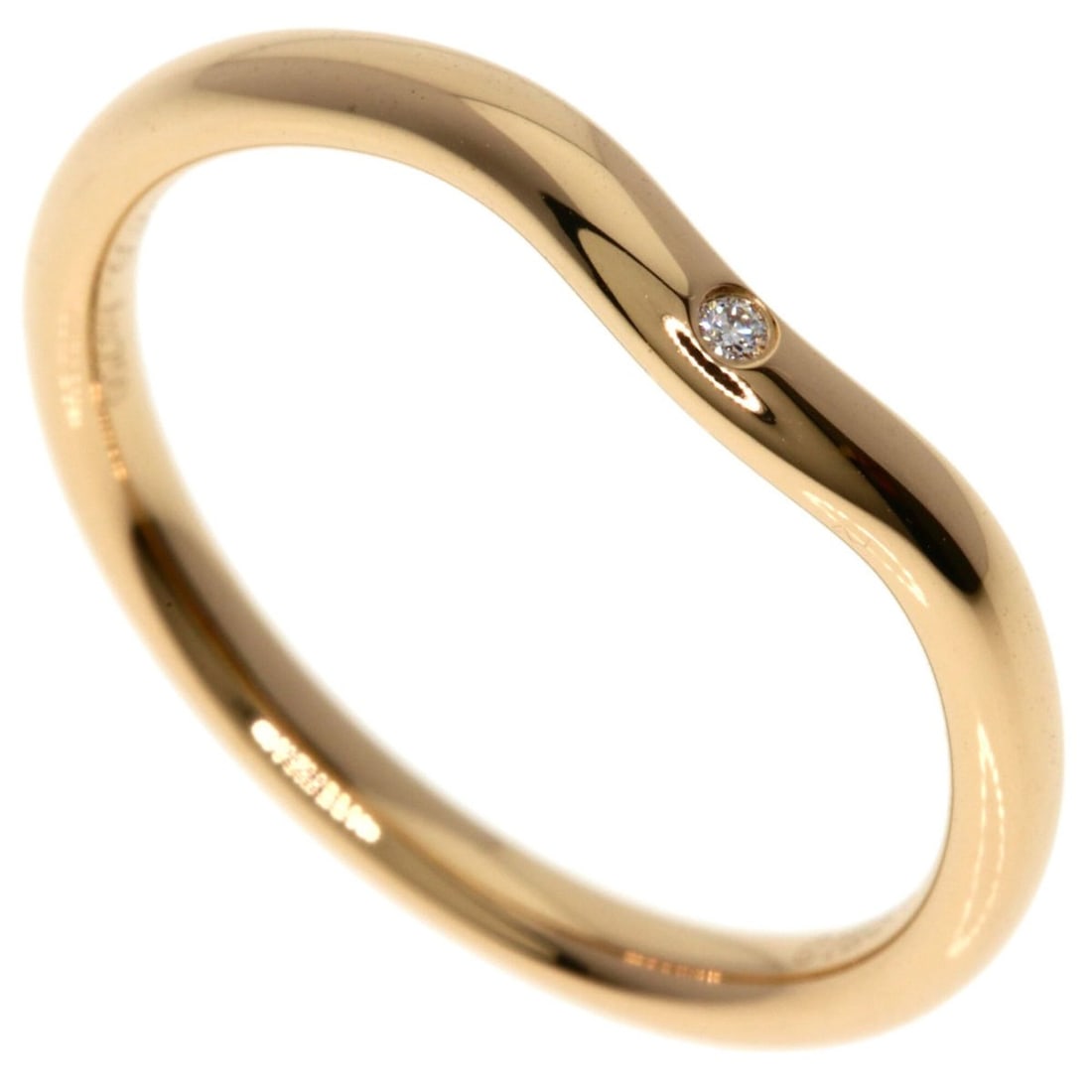 Tiffany & Co. Curved Band 1P Diamond Ring, 18K Pink Gold, Women's.
