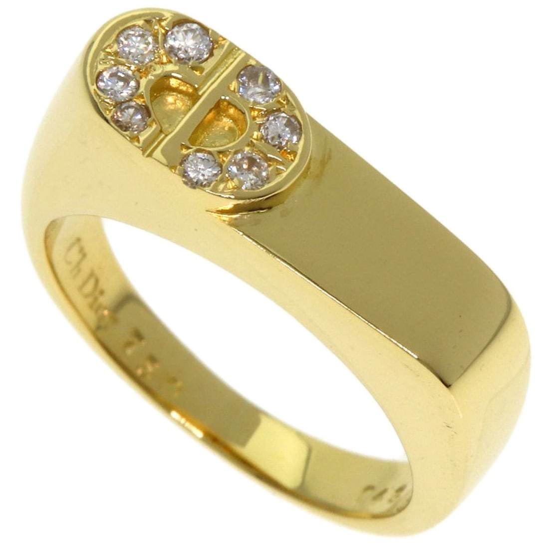 Christian Dior Dior CD Logo Diamond Ring - 18K Yellow Gold Women's: --- Catalog ---Category: SizeWeight: 6.6g / 0.23oz.JP Size: 9US Size: 5Category: DesignType: Band ringStone: DiamondGender: WomenMaterial: Yellow gold (18K)Weight (ct.): 0.49Category: GeneralBrand: Ch