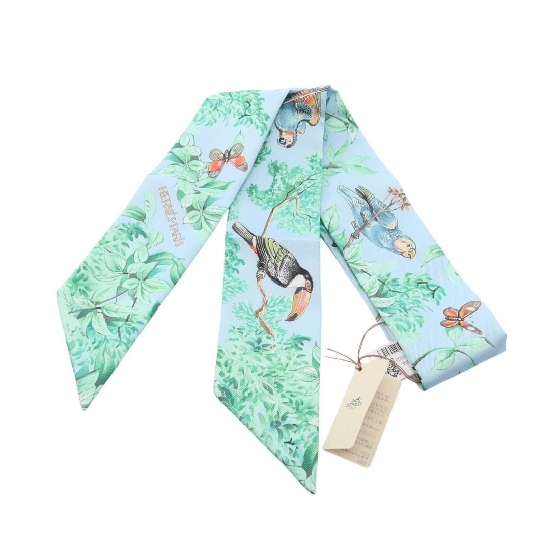Hermes Twilly Equateur Ribbon Scarf Muffler Silk Women's Blue Multicolor