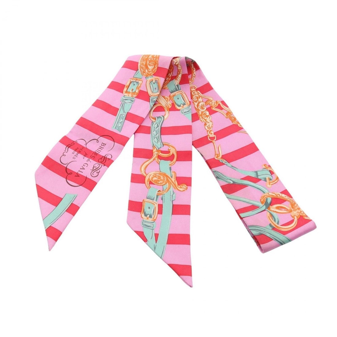 Hermes Twilly Brides de Gala Bayadere Ribbon Scarf Muffler Silk Women's Pink Multicolor