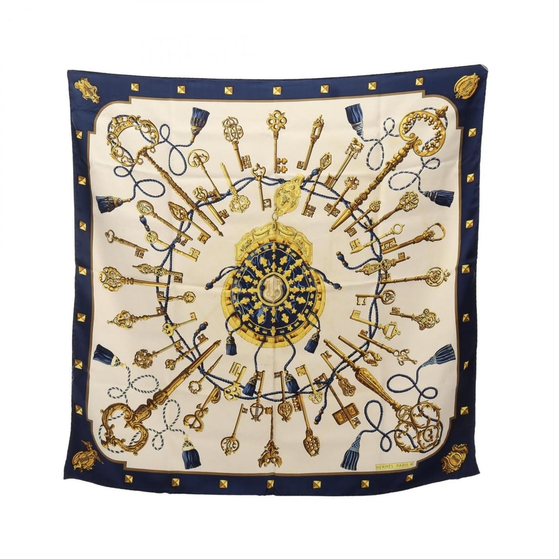 Hermes Carre 90 Les Cles Scarf/Muffler, Silk, Women's, Navy, Yellow, White: --- Catalog ---Category: SizeSize (LxW): 89cm x 89cm / 35.03'' x 35.03''Category: DesignType: ScarfColor: Navy, White, YellowGender: WomenMaterial: Silk Category: GeneralBrand: Hermes--- Item List ---