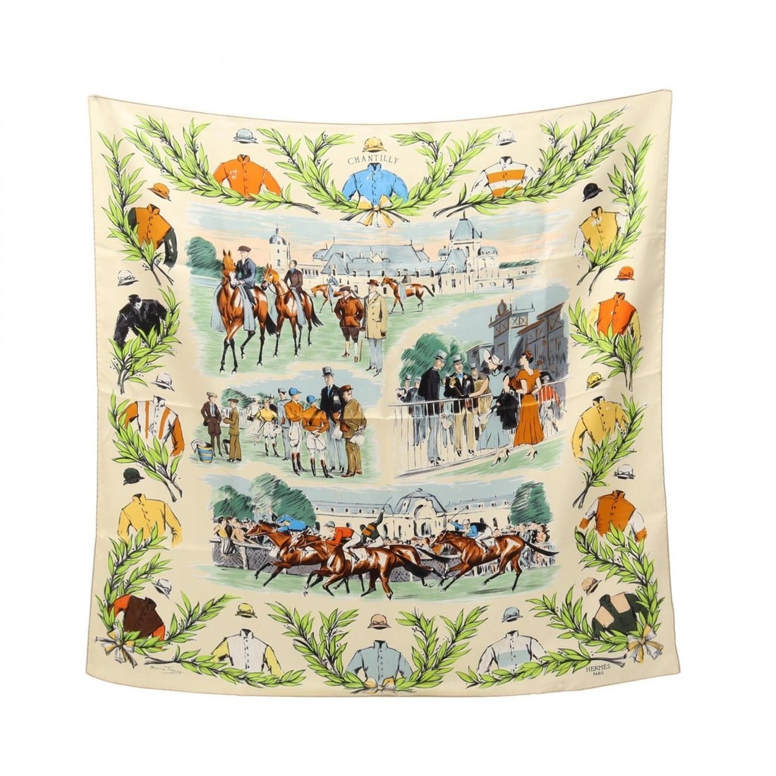 Hermes Carre 90 Chantilly Scarf/Muffler, Silk, Women's, Ivory/Multicolor: --- Catalog ---Category: SizeSize (LxW): 89cm x 89cm / 35.03'' x 35.03''Category: DesignType: ScarfColor: Ivory, Multi-colorGender: WomenMaterial: Silk Category: GeneralBrand: Hermes--- Item List ---S