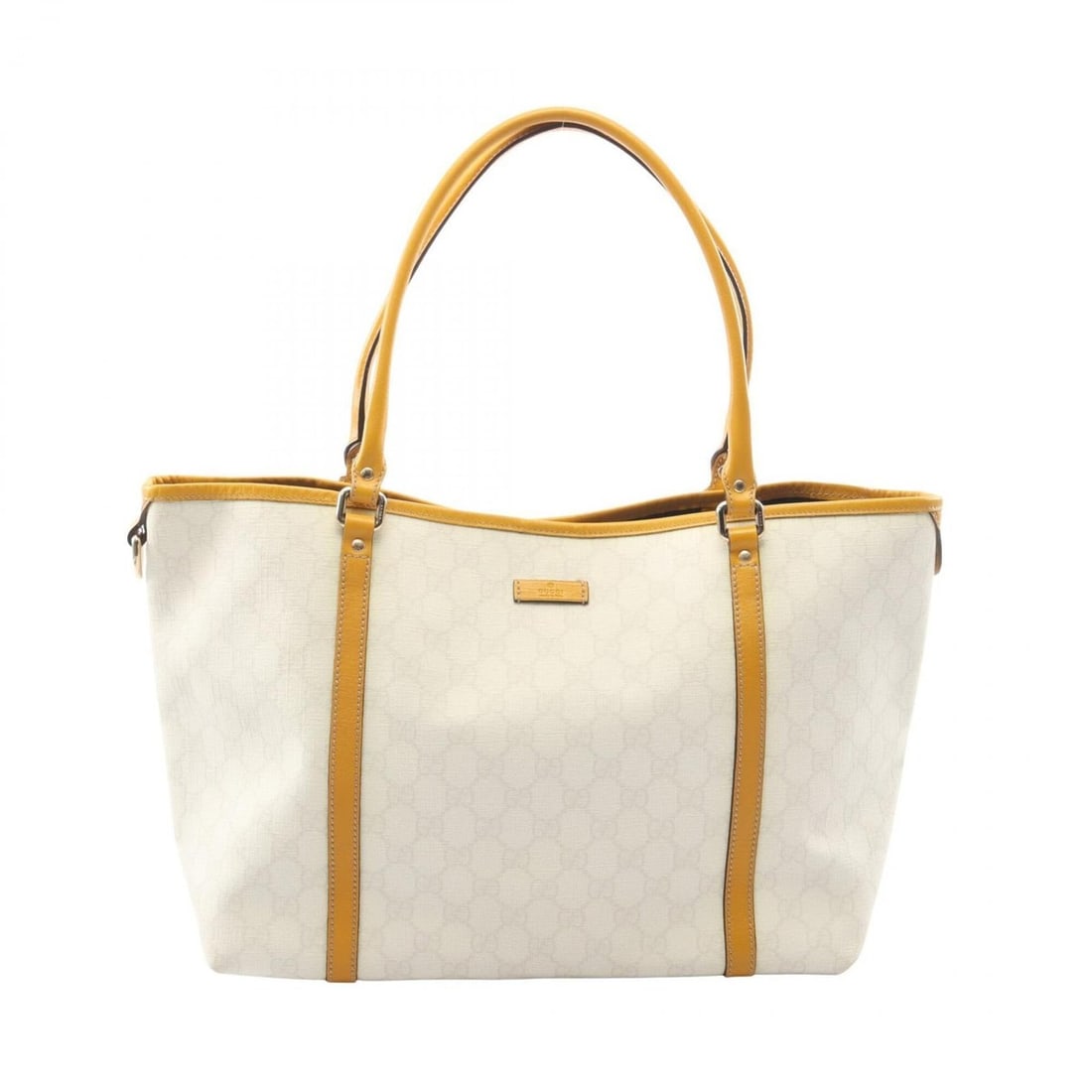 Gucci GG Supreme Tote Bag Handbag, Coated Canvas Leather, Women's, White/Yellow, 197953: --- Catalog ---Category: SizeSize (HxWxD): 26cm x 34cm x 15cm / 10.23'' x 13.38'' x 5.9''Category: DesignType: Handbag, Tote bagColor: White, YellowGender: WomenMaterial: Coated canvas , Leather Categ
