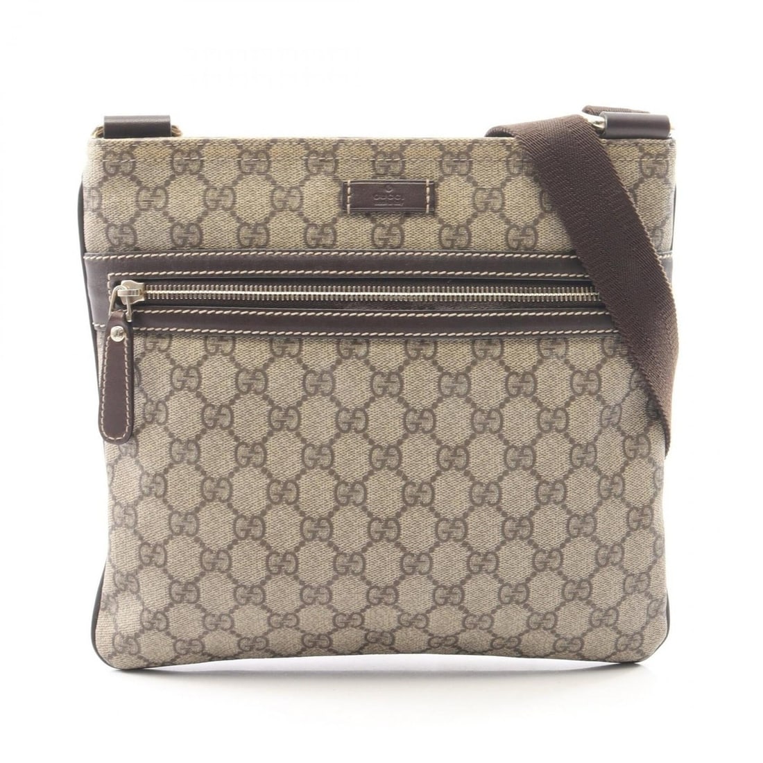 Gucci GG Supreme Shoulder Bag/Handbag, Coated Canvas and Leather, Women's, Beige/Brown, Item Number: --- Catalog ---Category: SizeSize (HxWxD): 25cm x 27cm x 1.5cm / 9.84'' x 10.62'' x 0.59''Category: DesignType: Handbag, Shoulder bagColor: Beige, BrownGender: WomenMaterial: Coated canvas , Leather C