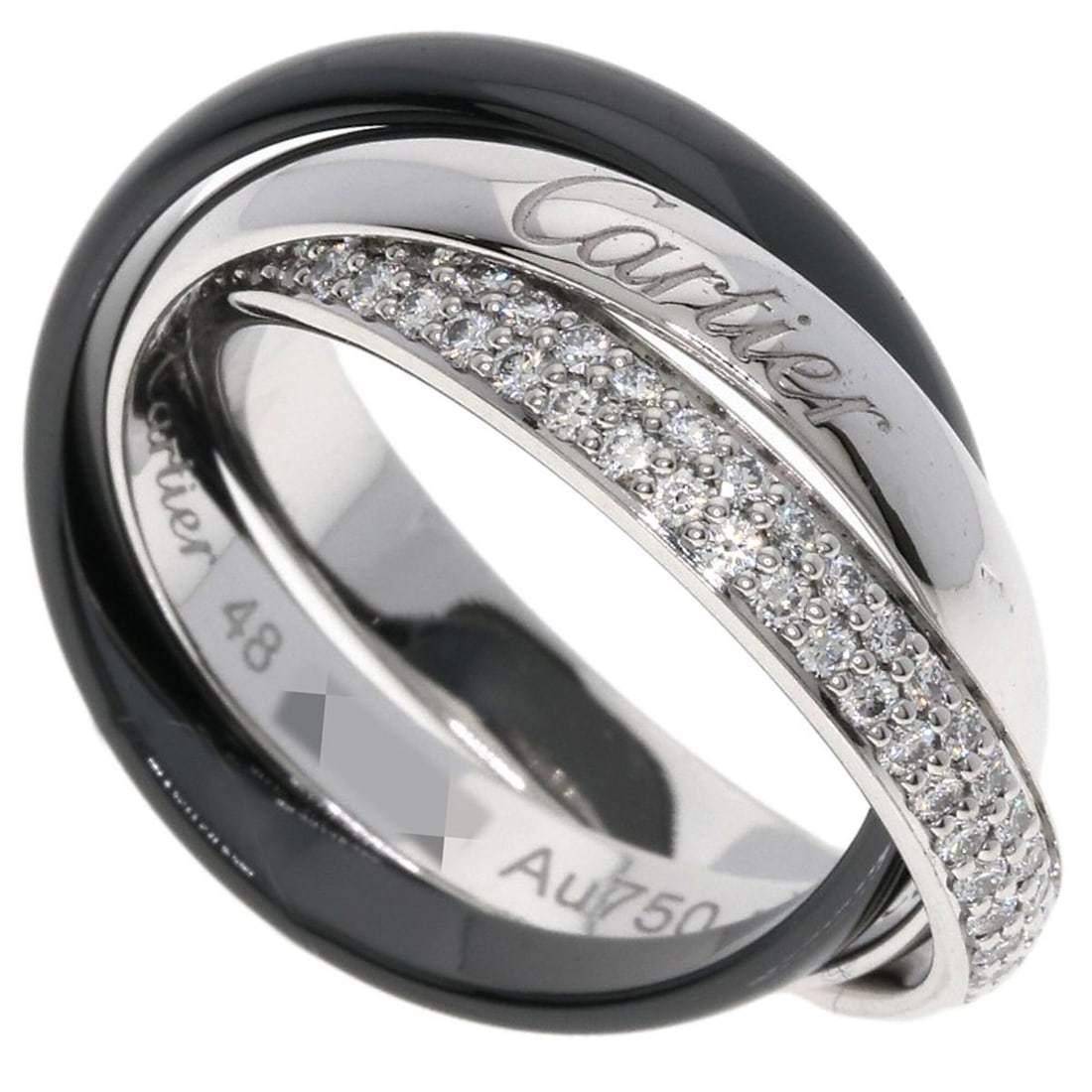 Cartier Trinity Ceramic Diamond Classic #48 Current Model Ring, 18K White Gold, Women's, CARTIER