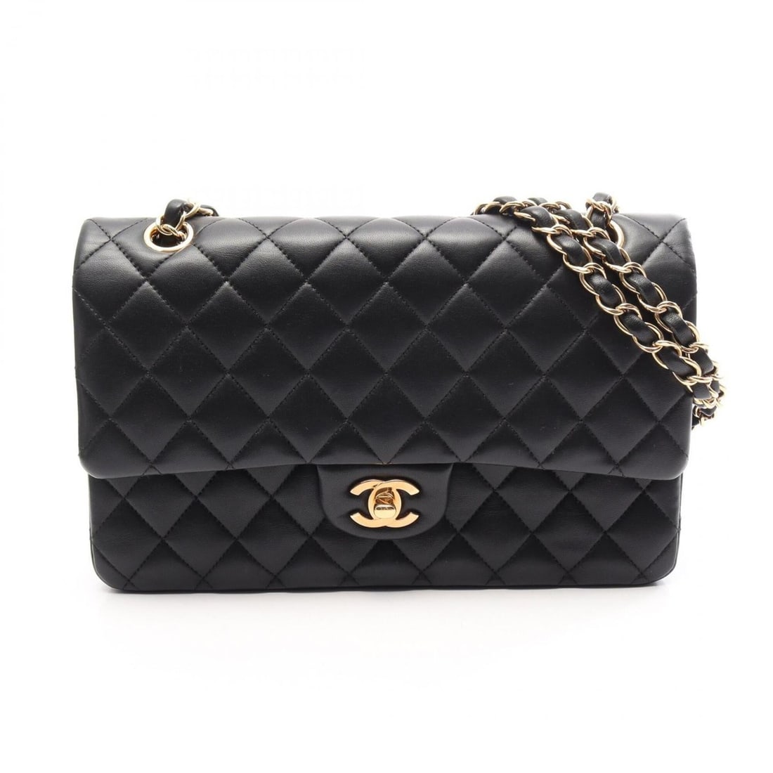 Chanel Matelassé Double Flap Shoulder Bag/Handbag, Lambskin Leather, Women's, Black (A01112)