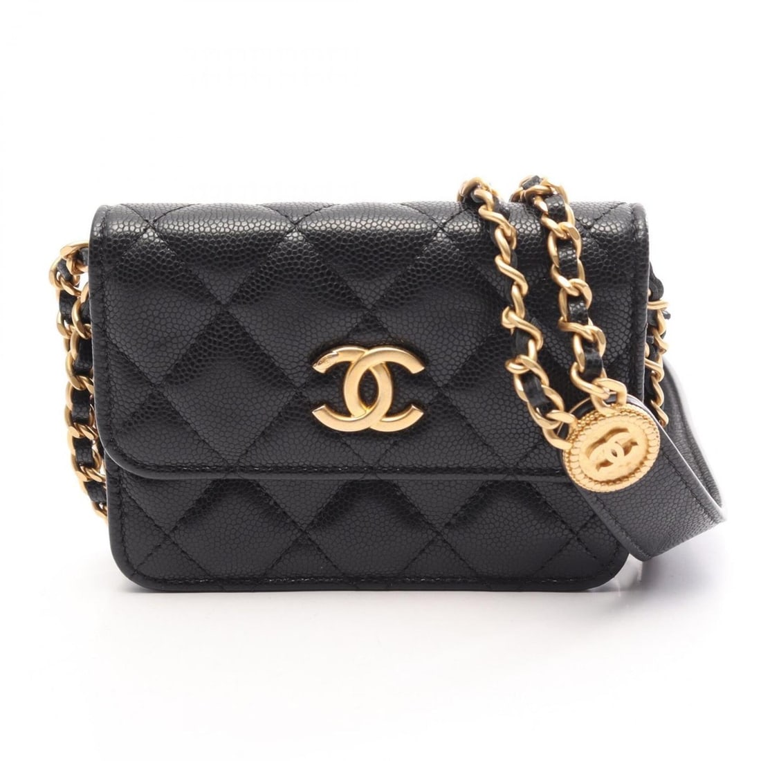 Chanel Matelassé Business Card Holder/Card Case Shoulder Bag/Handbag, Caviar Leather (Grained