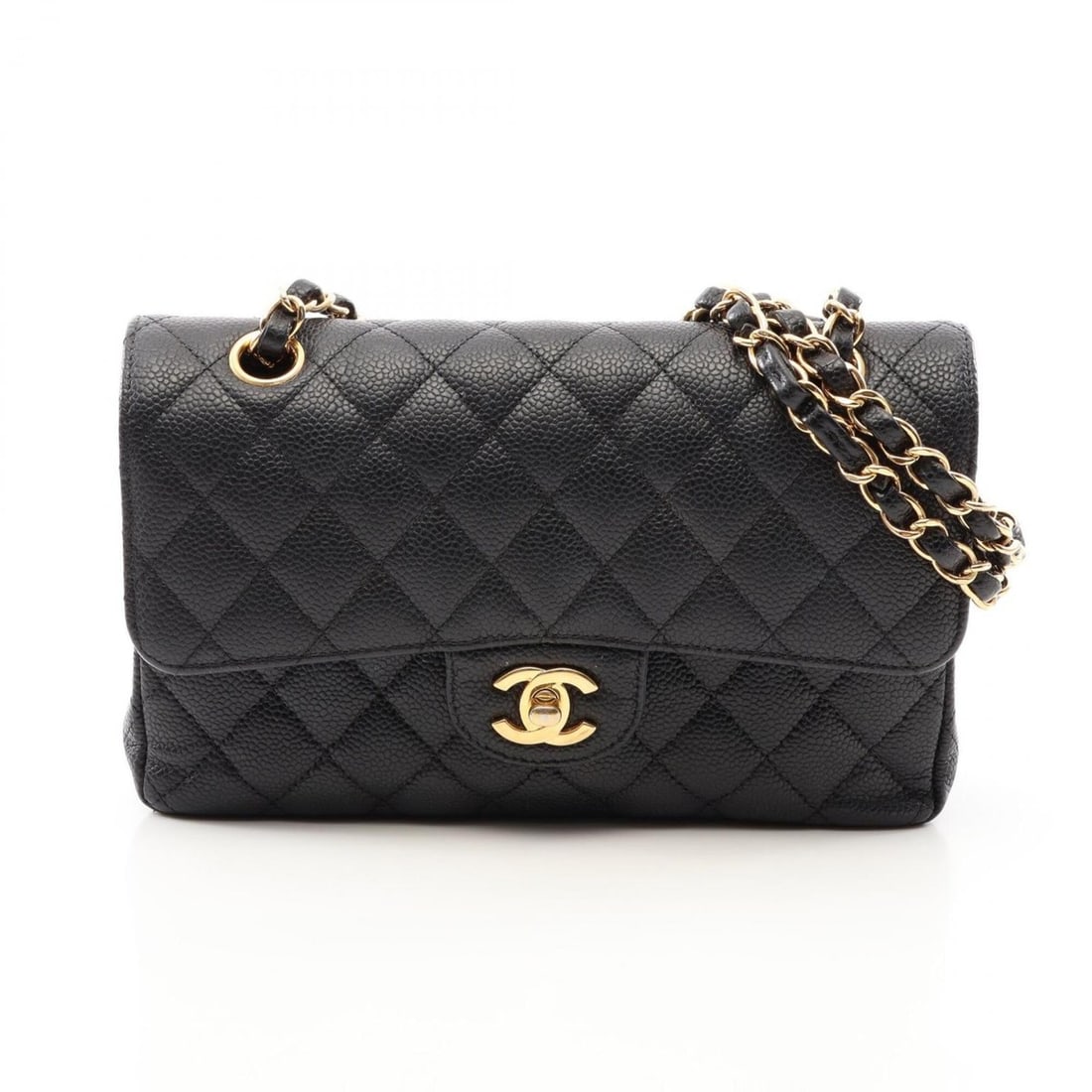 Chanel Matelassé Double Flap Shoulder Bag/Handbag, Caviar Leather (Grained Calfskin), Women's,: --- Catalog ---Category: SizeSize (HxWxD): 14cm x 23cm x 6cm / 5.51'' x 9.05'' x 2.36''Category: DesignType: Handbag, Shoulder bagColor: BlackGender: WomenMaterial: Grained Calfskin Category: GeneralM