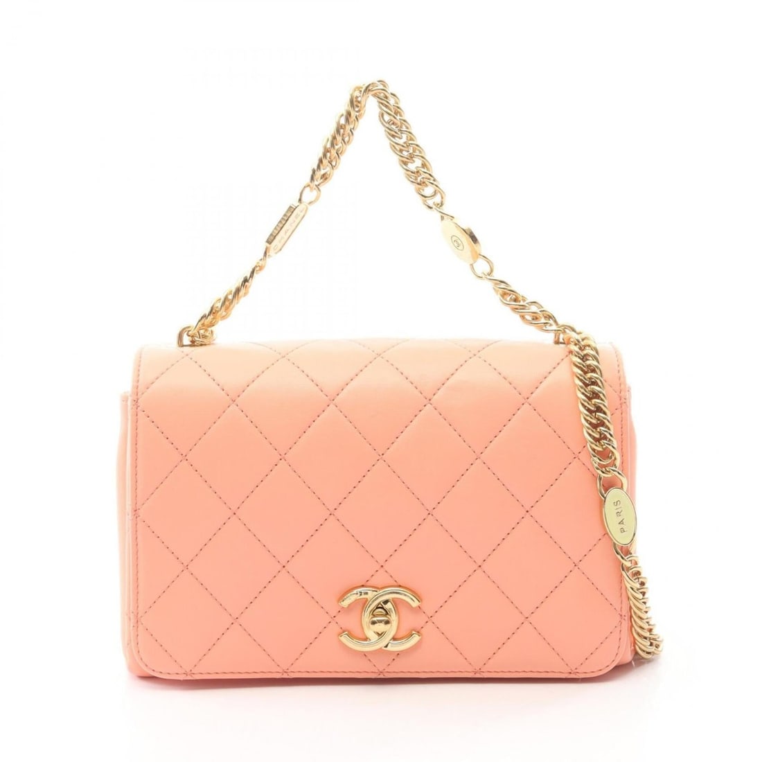 Chanel Matelassé 2-Way Shoulder Bag/Handbag, Lambskin Leather, Women's, Orange Tone