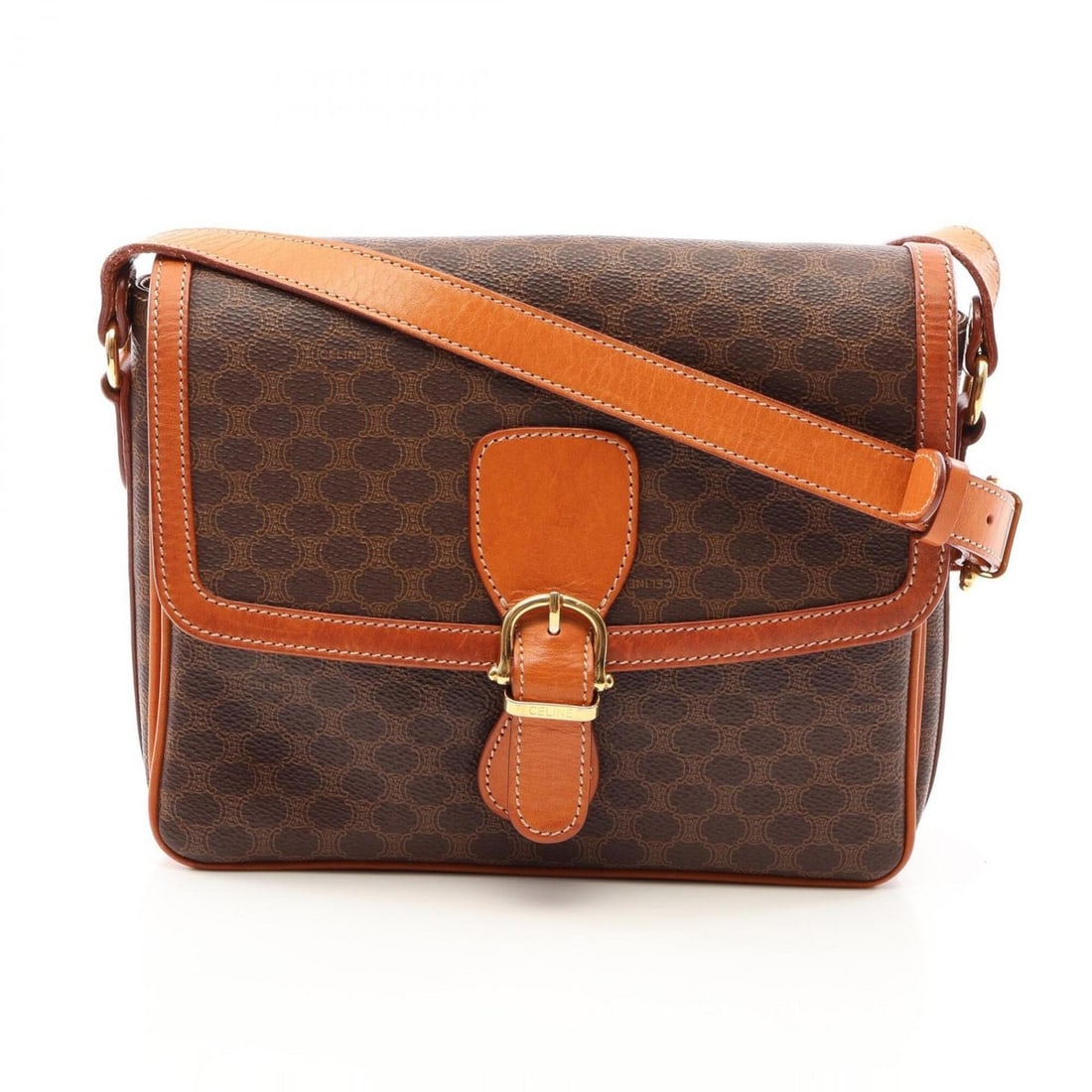 Celine Macadam Shoulder Bag/Handbag, Coated Canvas and Leather, Women's, Brown