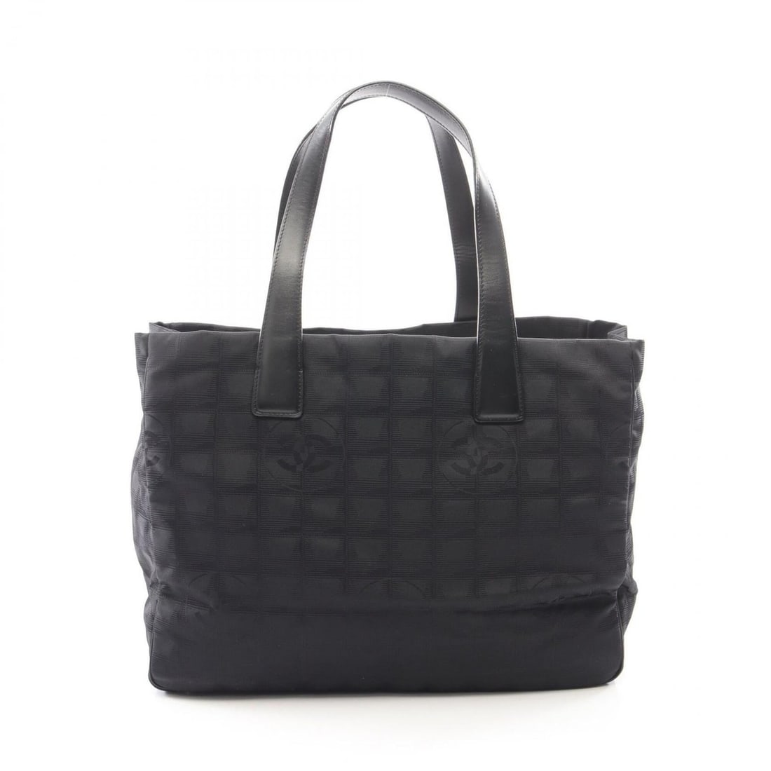 Chanel New Travel Line MM Tote Bag Handbag Leather Nylon Canvas Women's Black A15991