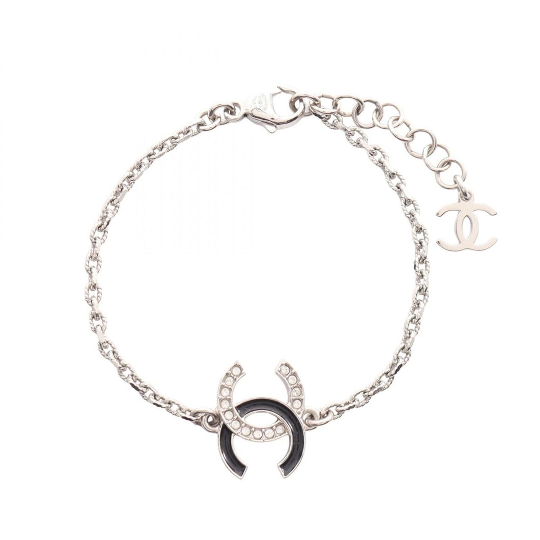 Chanel Coco Mark Bracelet, Metal, Rhinestone, Women's, Silver, Black, Clear, ABF797: --- Catalog ---Category: SizeLength: 18.5cm / 7.28''Category: DesignType: Charm braceletColor: Black, Clear, SilverStone: RhinestoneGender: WomenMaterial: MetalCategory: GeneralMPN: ABF797Brand: Chane