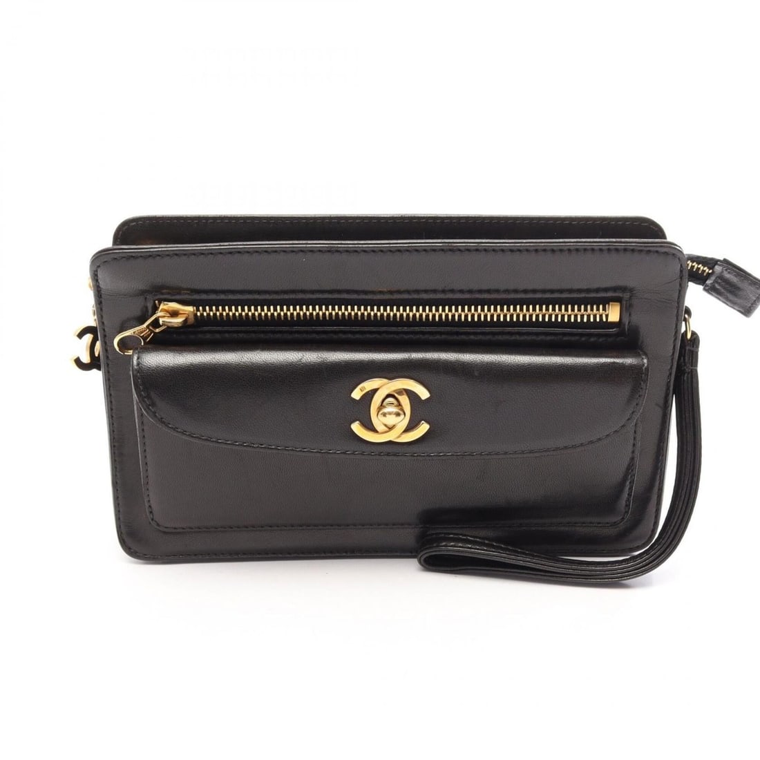 Chanel CHANEL Coco Mark Second Bag Clutch Handbag Lambskin (Sheepskin) Calf Leather Women's Black: --- Catalog ---Category: SizeSize (HxWxD): 12cm x 20cm x 4cm / 4.72'' x 7.87'' x 1.57''Category: DesignType: Clutch bag, HandbagColor: BlackGender: WomenMaterial: Leather Leather/Fur Type: Calfskin, L