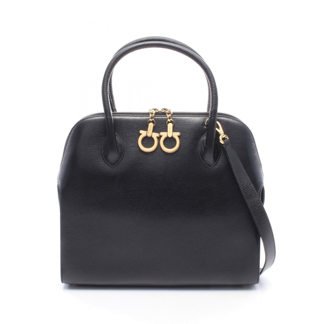 Salvatore Ferragamo Gancini 2-Way Handbag, Leather, Women's, Black