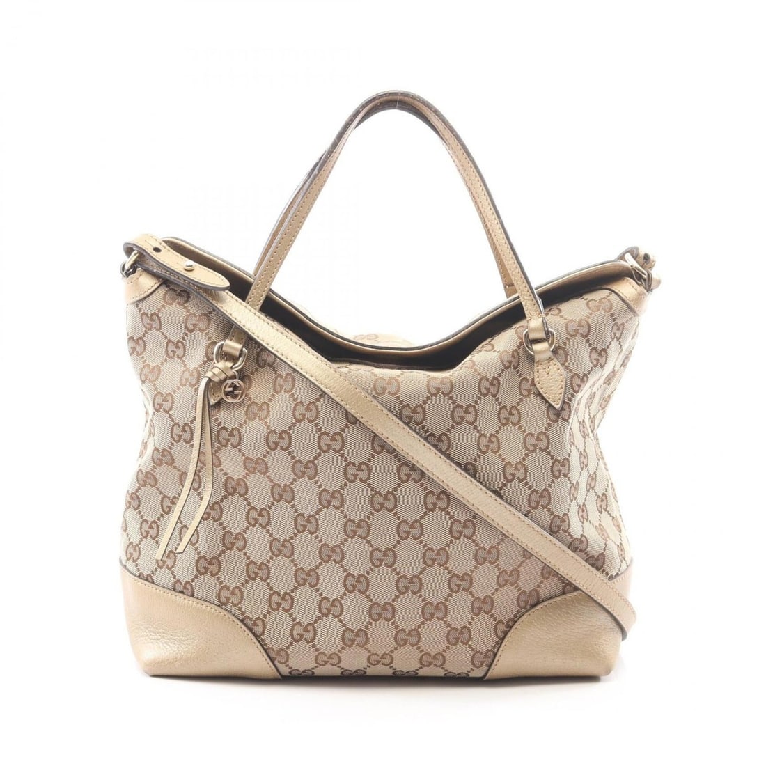 Gucci Bree GG Canvas 2-Way Handbag, and Leather, Women's, Beige/Gold Tone, 353120: --- Catalog ---Category: SizeSize (HxWxD): 27cm x 28cm x 13cm / 10.62'' x 11.02'' x 5.11''Category: DesignType: HandbagColor: Beige, GoldGender: WomenMaterial: Canvas , Leather Category: GeneralMPN: 3