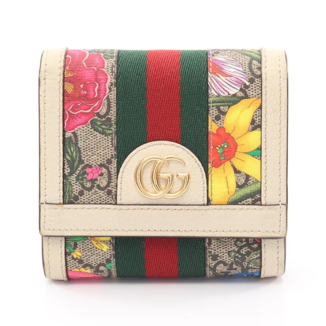 Gucci Ophidia GG Floral Sherry Line Bi-fold Wallet, Leather, Women's, Beige/Multicolor, 598662: --- Catalog ---Category: SizeSize (HxWxD): 10.5cm x 11cm x 3.5cm / 4.13'' x 4.33'' x 1.37''Category: DesignType: Wallet (bi-fold)Color: Beige, Multi-colorGender: WomenMaterial: PVC , Leather Category:
