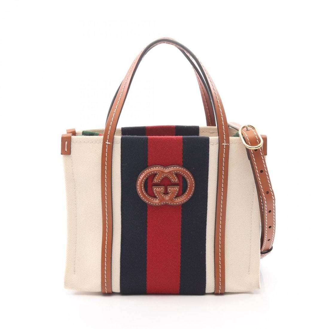 Gucci Interlocking G Mini 2-Way Tote Bag/Handbag, Canvas and Leather, Women's, White, Brown,: --- Catalog ---Category: SizeSize (HxWxD): 18.5cm x 24cm x 11cm / 7.28'' x 9.44'' x 4.33''Category: DesignType: Handbag, Tote bagColor: Brown, Multi-color, WhiteGender: WomenMaterial: Canvas , Leather