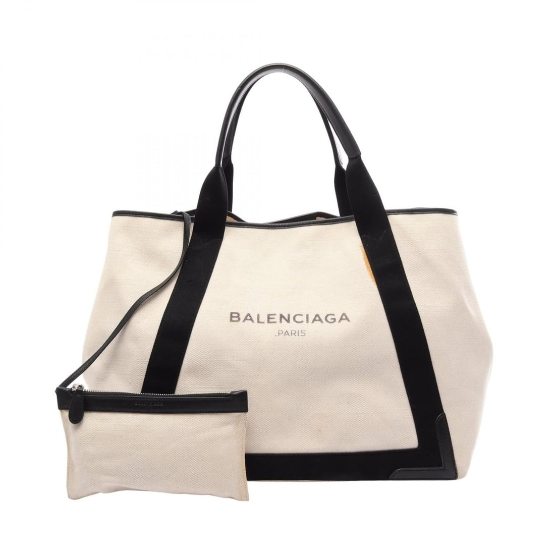 Balenciaga Navy Cabas M Tote Bag Handbag Canvas Leather Women's White/Black 339936